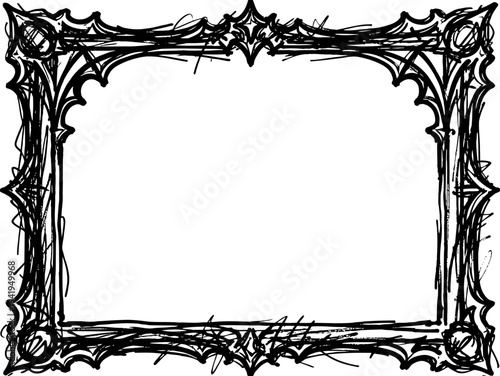 Ornate vintage frame with intricate black floral and thorn design, decorative antique border with elegant curls and spikes