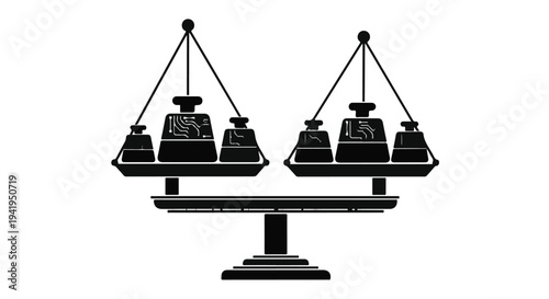 black silhouette of balanced scales with weights on both sides