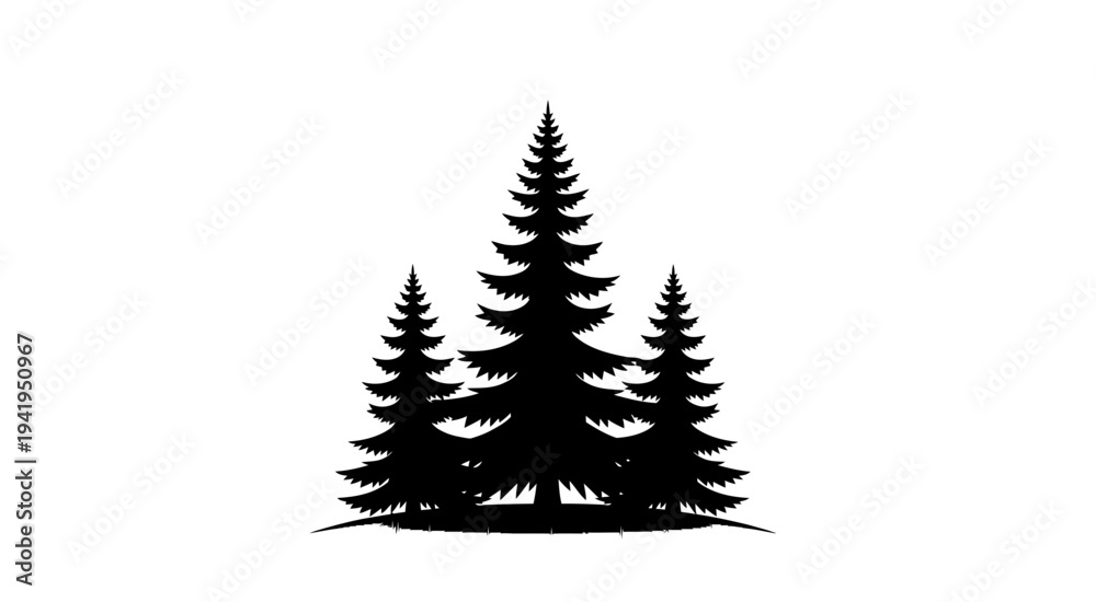 Obraz premium Silhouette of three evergreen trees on a hill
