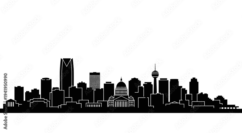 Obraz premium City skyline with various buildings and towers