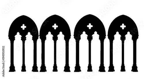 Gothic arches with crosses and columns