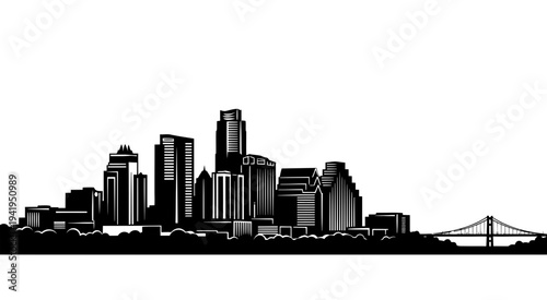 City skyline with a bridge and tall buildings
