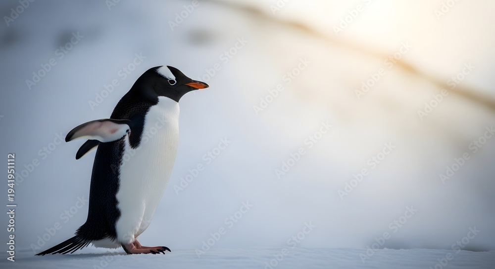 Fototapeta premium Rockhopper penguin standing on ice