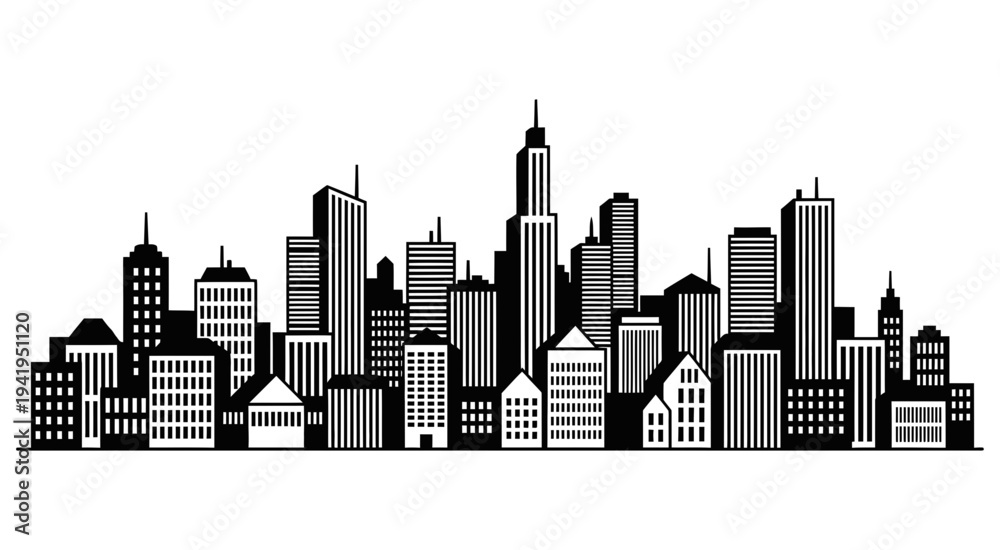 Obraz premium City skyline silhouette with various buildings