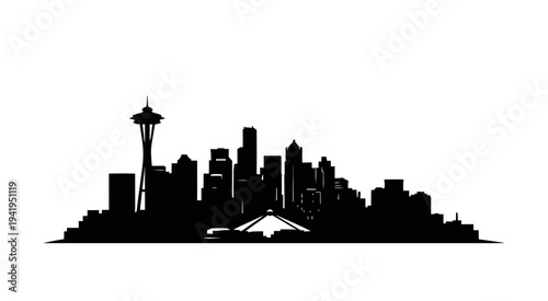 Seattle city skyline with space needle and mount rainier