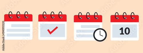 Calendar flat style icons set