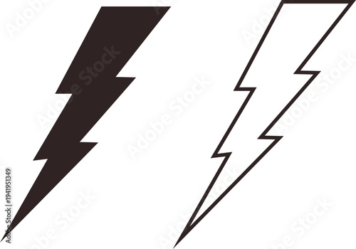 Lightning bolt icons set electric power, energy flash, thunder symbol vector silhouettes and outline shapes for electricity, storm, voltage warning sign design collection group