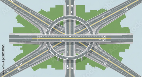 Aerial View of a Complex Highway Interchange with Circular Ramps.
