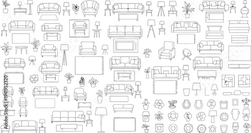 A collection of various technical blueprint drawings isolated on transparent background
