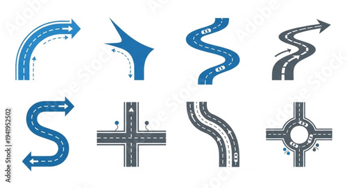 Road and Street Vector Icons - Navigation and Route Elements.