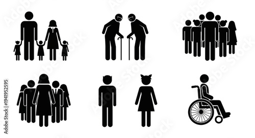 Diverse Group of People Pictograms Representing Various Demographics and Abilities.
