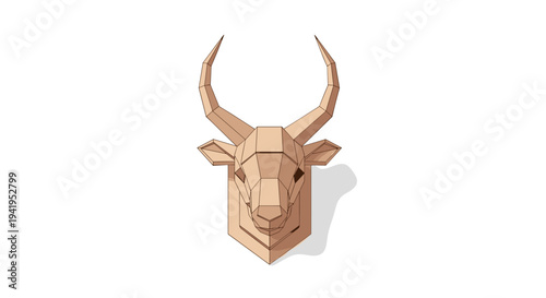 Geometric antelope head trophy in low poly art style on white