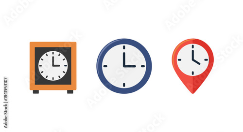 Minimalist clocks: modern time icons featuring analog designs in flat