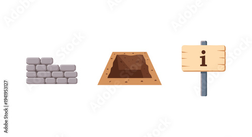 Brick wall excavated pit information sign in minimalist design