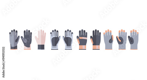 Flat design set of work gloves in various styles and colors