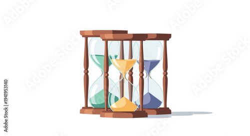 Colorful hourglasses on white background with shadow effect