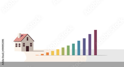 Real estate growth chart with house and colorful bars