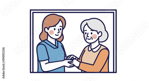 Heartfelt connection: elderly woman and caregiver embrace in gentle