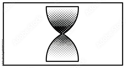 Monochrome halftone hourglass design in black and white with retro