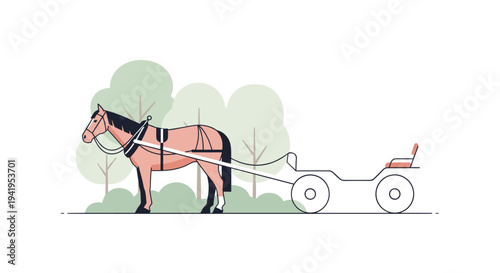 Minimalist horse and carriage in nature setting
