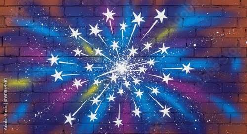 Colorful Fireworks Explosion Brightly Lighting Up Night Sky.