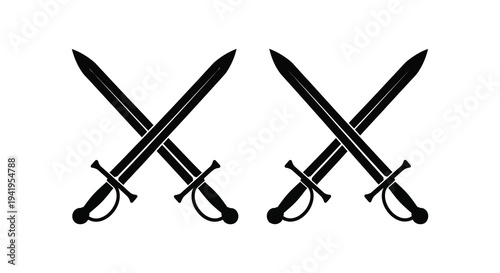 Two pairs of crossed swords displayed in a stark black design a dramatic silhouette high quality