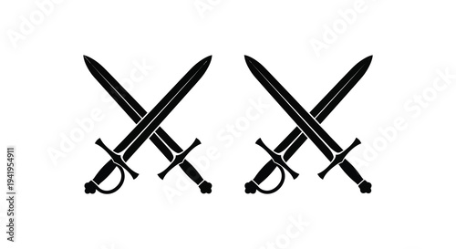 A striking depiction of two pairs of crossed swords rendered in a stark black silhouette