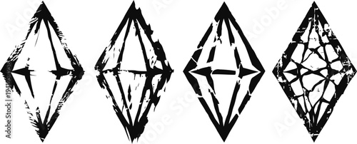 Abstract black geometric diamond shapes set with rough textured brush stroke