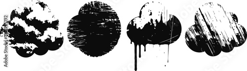 Set of four unique black ink cloud silhouettes in various abstract artistic styles