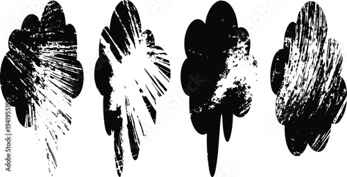 grunge black ink brush strokes set rough textured paint shapes with distressed splatter effect