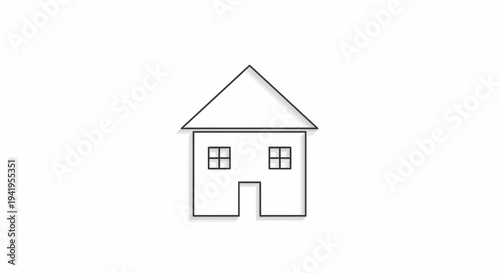 A simple line drawing of a house with a triangular roof and a door