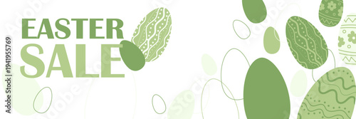 Easter sale banner. Vector with abstract illustration of easter eggs, pattern for modern greeting card, background or poster. Minimalistic cover for sale.