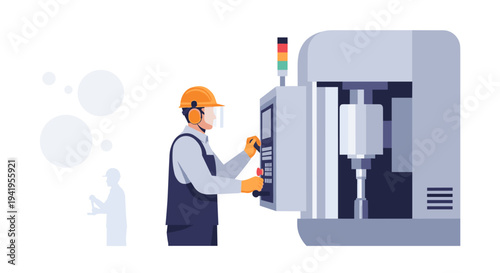 Cnc operator working on precision machine in modern industrial setting
