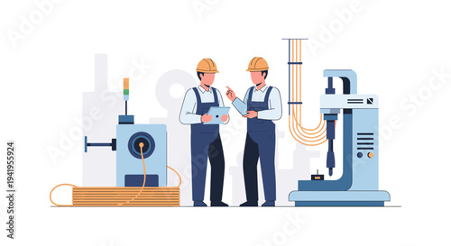 Factory workers discussing production process in modern industrial