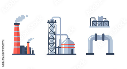 Industrial energy plant elements with flat design pipes and structures
