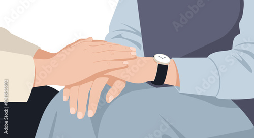 Supportive gesture with gentle hand on arm in comforting moment