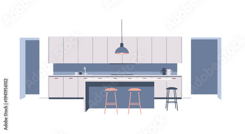 Modern minimalist kitchen interior with island and pendant light