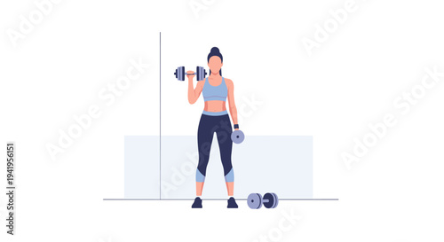 Female fitness enthusiast lifting weights in minimalist style