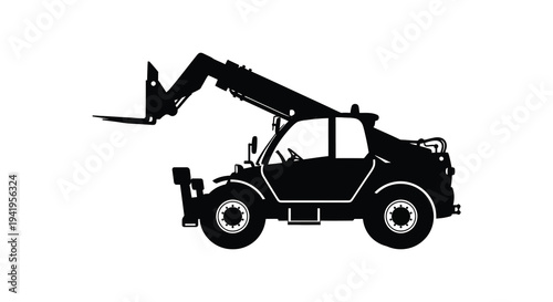 A striking black silhouette of a telehandler construction vehicle showcasing industrial power and design silhouette