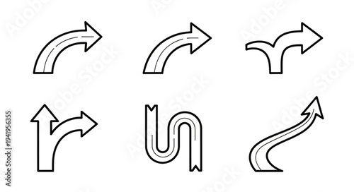 Road Direction Arrows - Hand-Drawn Vector Set for Navigation and Guidance.