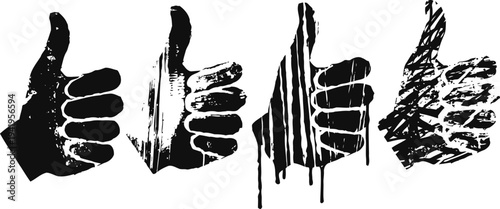 Grunge thumbs up hand gestures collection different textured approval signs positive feedback symbols set