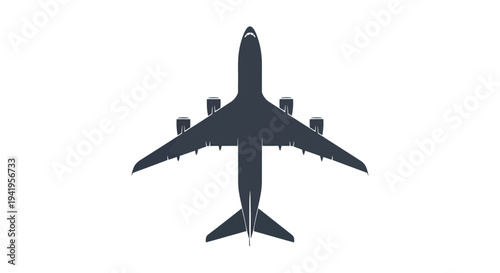 Dark gray silhouette of a large commercial airplane viewed from above plane aircraft jet flying