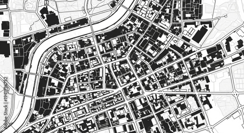 Detailed City Plan Depicting Urban Layout and River Course.