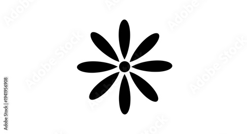 Black flower shape with eight petals on white background simple minimalist icon symbol logo design
