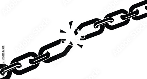 Broken chain link symbolizing freedom, liberation and breaking limitations, conceptual illustration of strength, independence and overcoming barriers