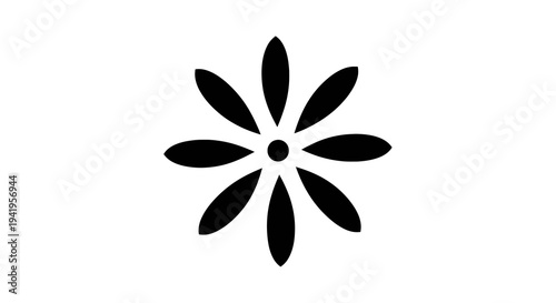 Black and white flower shape with eight petals and a circular center simple icon logo