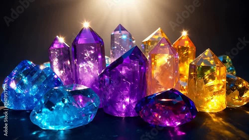 Colorful gemstones on dark surface