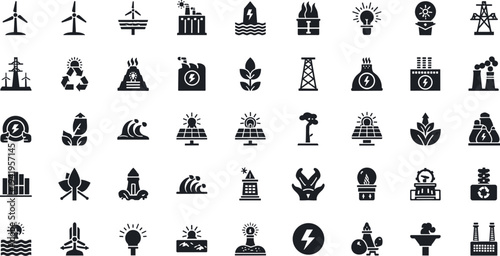 Collection of modern sustainable energy and industry icons