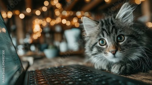 A kitten sitting on a lapto...