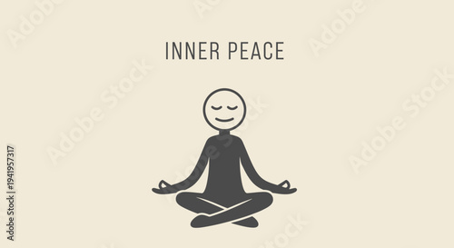Stick Figure Meditating in Lotus Position for Inner Peace on an Isolated White Background.